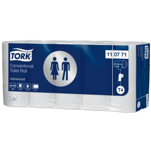Biały Papier toaletowy w rolkach Tork – papier toaletowy w standardowej rolce, 49,6 m